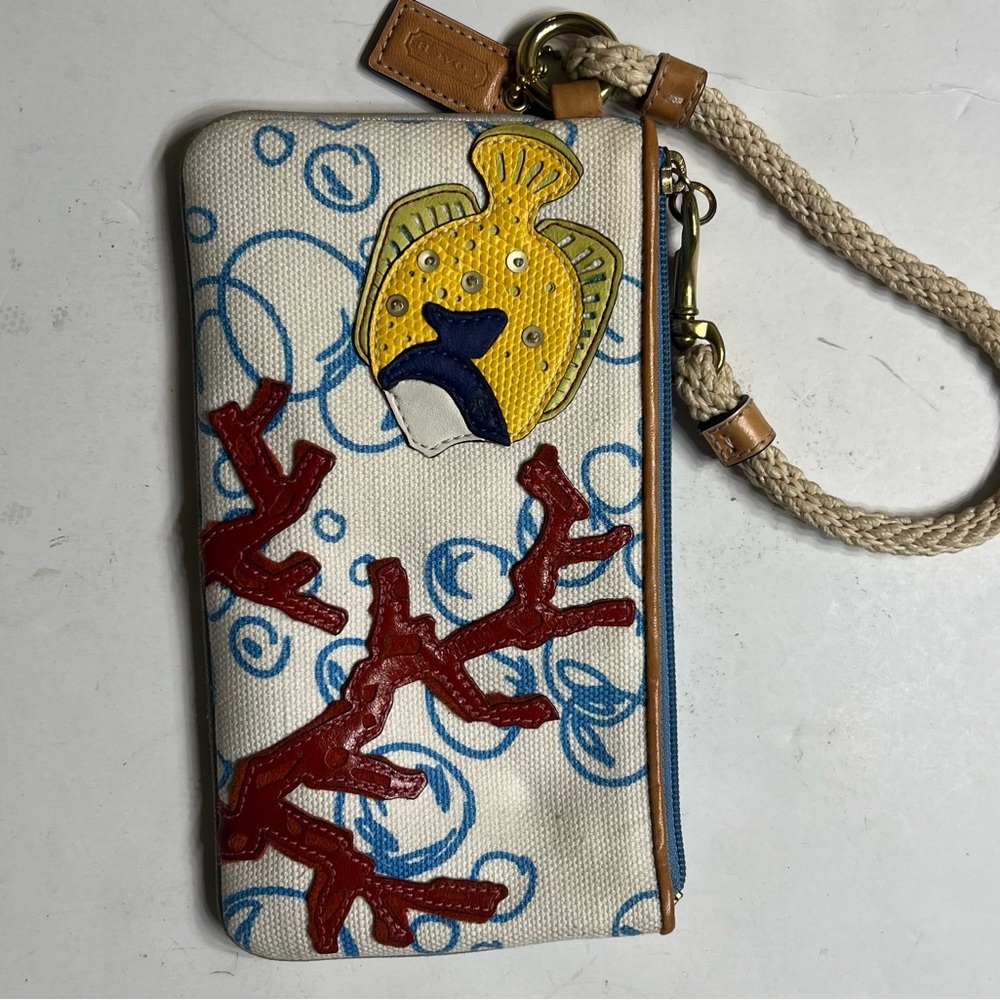Coach Canvas Wristlet with Fish and Coral Design